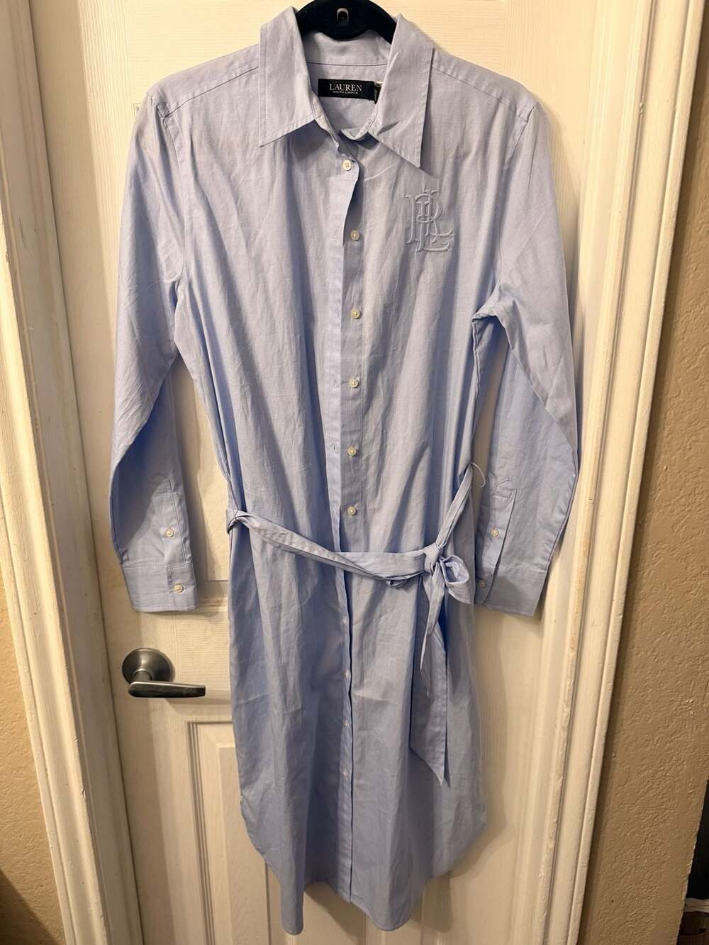 Lauren Ralph Lauren Belted Long Sleeve Shirtdress Light Blue